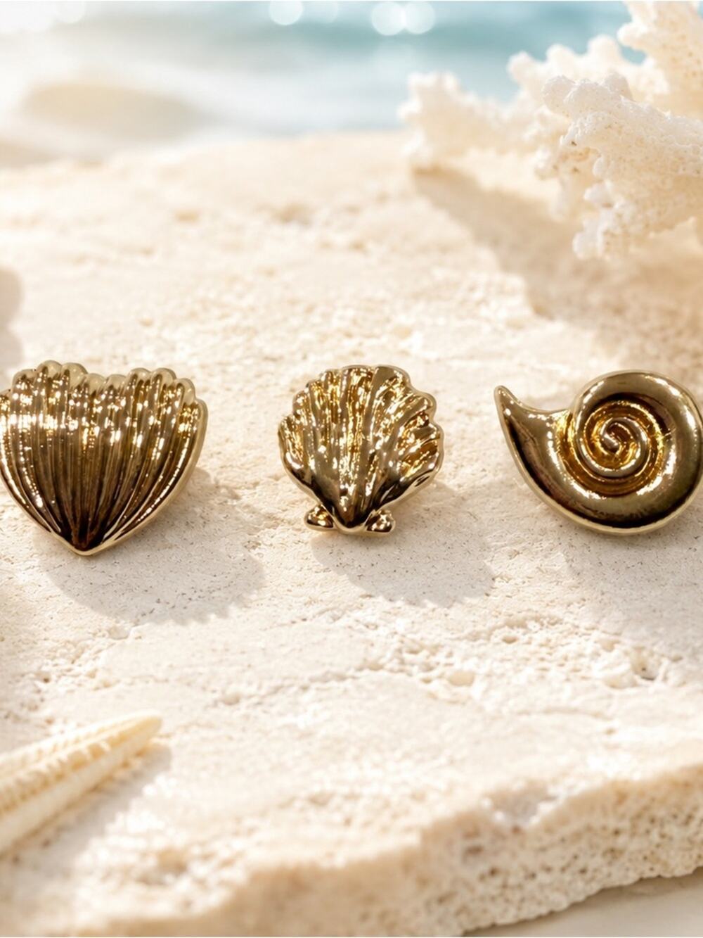 3 Gold Shell mini brooch pin Set elegant y2k cute gift beach feminine vibes